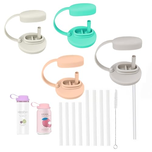 4 Pack Soda Can Lids with Straw, Pop Can Lids with Handle, Reusable Straws Silicone, Can Covers for Soda, Pouch Topper No Spill, BPA-Free, Airtight Seal, Fits Standard 12oz & 16oz Cans
