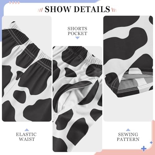 Pfrewn Pajama Pants Black and White Cow Print Casual Lounge PJ Bottoms with Pockets, L4
