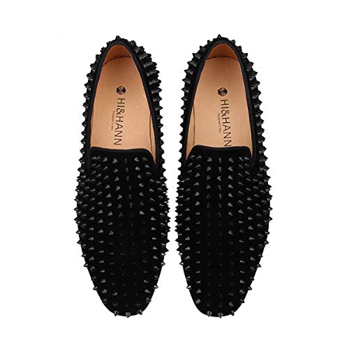 HI&HANN Men Velvet Shoes with Royal Blue Spike Slip-on Dress Loafer Smoking Slipper Male's Flats3