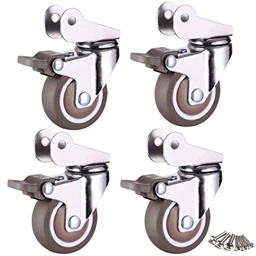 小型ホイール、スイベルキャスターホイール、ゴム製トロリーホイール、移動キャスターホイール、交換用家具キャスター、ベビーベッドキャスター、4個、Pタイプブラケット幅20mm (ブレーキ50mm/2インチ)