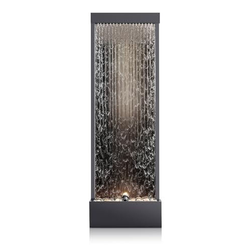 Image of Alpine Corporation Mirror Waterfall Fountain with Stones and Lights - Zen Indoor /Outdoor Decor for Office, Living Room, Patio, Entryway - 72 Inches