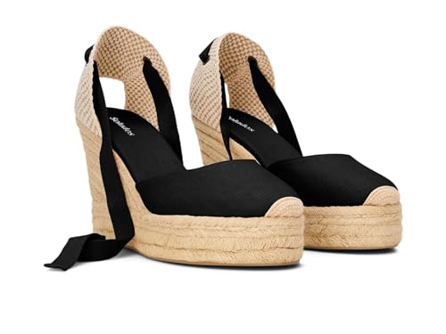 Soludos Sandália feminina plataforma espadrille, Noche preto, 34
