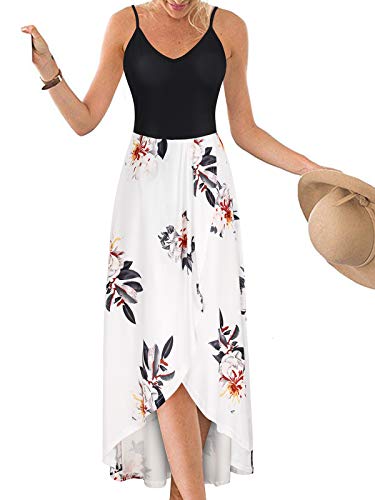 II ININ Women's V Neck Sleeveless Summer Casual Dress Asymmetrical Patchwork Floral Maxi Beach Sundress(B_Floral 2,M)