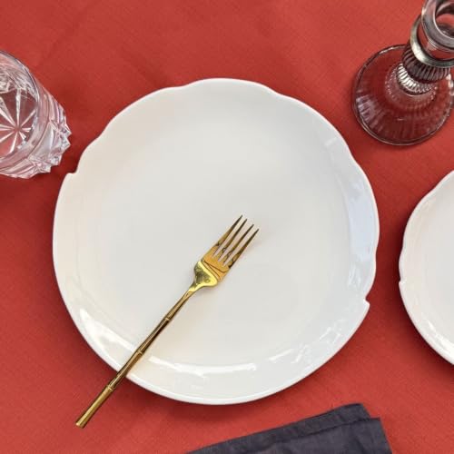 Image of GOLDEN QUEEN'S Handcrafted Dinner Plates: Set of 2 | Perfect for Hosting and Daily Meals | Microwave Safe Plates | 10.5 inch | Serves 2 - Petal White Dinner Plates