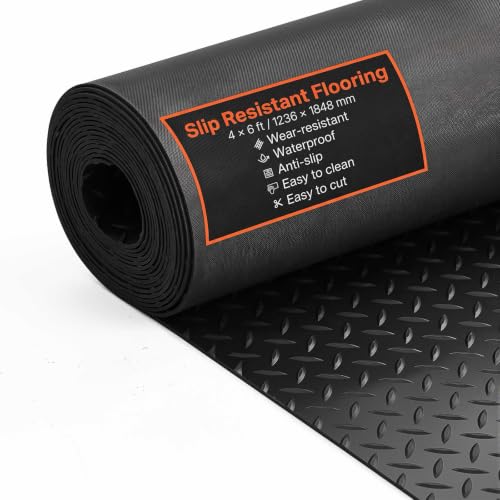 VEVOR Tapis de Sol de Garage 1236x1848 mm Rouleau Revêtement Sol en Caoutchouc SBR Motif 3D Épaisseur 3 mm Étanche Facile à Nettoyer pour Protection de Sol sous Voitures, Garage, Salle de Sport, Noir