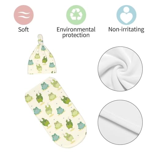 Image of Cartoon Frog Newborn Swaddling Blanket Beanie Hat Sets Soft Baby Receiving Funny Animal Blanket Soft Sleeping Bag New Born Soft Sleep Sacks for Boys Girls
