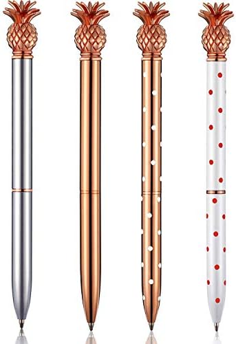 dorisdoll 4 Pack Ballpoint Pen Stainless Steel Writing Pens with Metal Pineapple Black Ink for School Office Supplies Rose Gold White Gifts