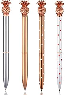 dorisdoll 4 Pack Ballpoint Pen Stainless Steel Writing Pens with Metal Pineapple Black Ink for School Office Supplies Rose Gold White Gifts