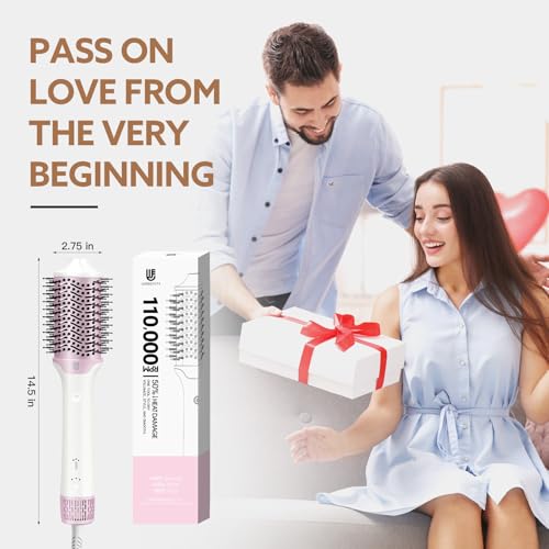 Image of 2-in-1 Blow Dryer Brush & Hair Straightener, Ionic & Ceramic Thermal Brush with Adjustable Heat & Cool Shot, 110000 RPM Motor High-Speed Motor for Frizz-Free, Smooth & Voluminous Hair, White