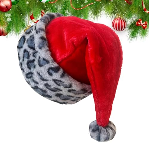 サンタ帽,ダブルレイヤー スタイリッシュ ソフト | プラッシュ ヒョウ柄 クリスマスハット | 家族・友達・母親・女友達・夫・コスプレ・パーティー・集まり・パレード用