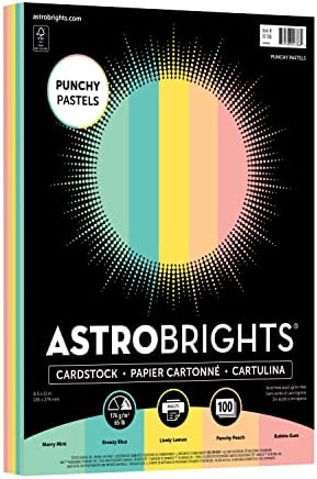 Astrobrights Punchy Pastel Assortment Cardstock, 8.5" x 11", 65 lb. 5-Color Assortment, 100 Sheets (91786)