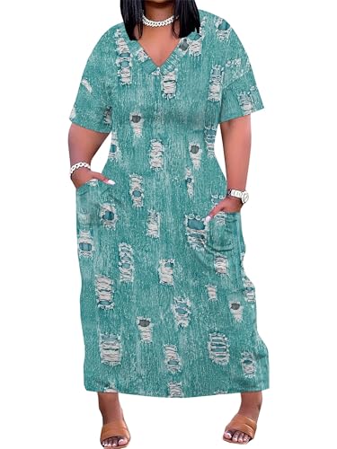 Image of PinkPatty Women's Oversize V Neck Short Sleeve Maxi Dress with Pockets