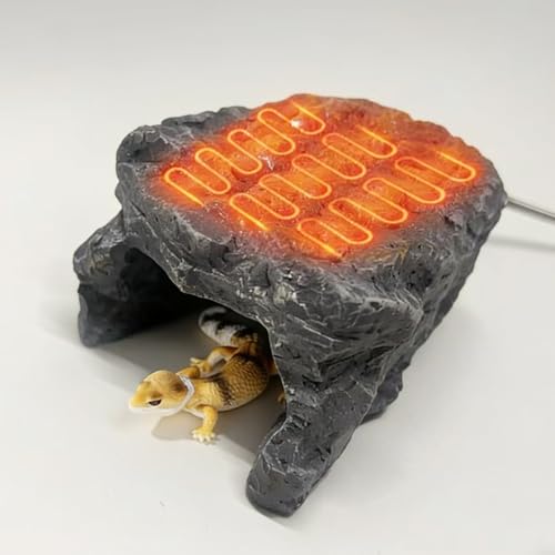 Heated Reptile Hide Cave - Rock Hideout with Adjustable Temperature, Thermostat Heating Rock for Bearded Dragons, Ball Pythons, Leopard Geckos & Small Animals - Snake Hide & Reptile Decor (Rock cave)