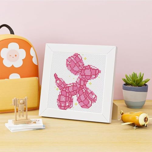 Image of Tiwabb Cross Stitch Kits for Adults Beginners,Pink Dog Cross Stitch Kits with Framed,Puppy Embroidery Kit for Beginners,Partial 11CT Cross-Stitch Arts and Crafts for Adults 7x7inch