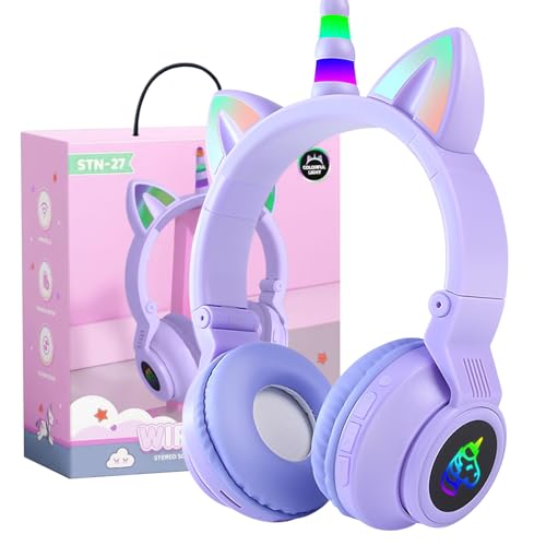 OHAANYY Unicornio Auriculares Bluetooth para Niños con Luces LED