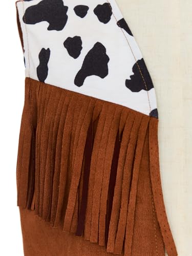 JEATHA Kids Cowboy Vest Sleeveless Suede Leather Fringed Cow Print Jacket for Halloween Carnival Party4