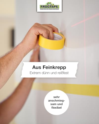 Frog Tape Maler-Kreppband für empfindliche Oberflächen, 36 mm x 41,1 m, Gelb Für Innenmalerei und Dekoration für scharfe Linien ohne Auslaufen von Farbe.