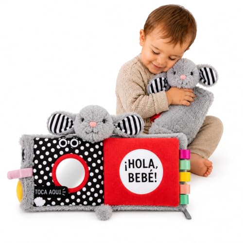 PEQUEANDO Libro Sensorial Para Bebe en Español Juguetes y Regalos Para Niños de 1 año Historia de Copito Mejora Rendimiendo Cognitivo e Imaginación Tambien soy un Peluche (ROJO NEGRO)