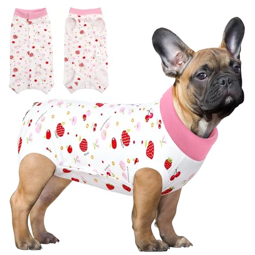 Image of SAWMONG Recovery Suit for Dogs After Surgery Professional, Dog Spay Surgical Suit for Female Dogs, Dog Onesie Bodysuit for Surgery Male Substitute E-Collar Cone, Cherry Pink, X-Small
