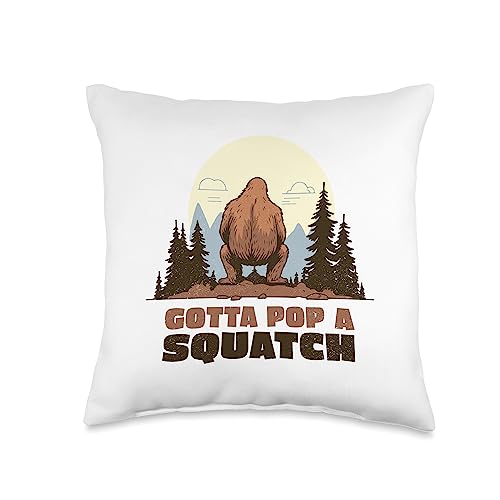 Bigfoot HQ Funny Bigfoot Gotta Pop A Squatch Sasquatch Squat Poop Joke Throw Pillow, 16x16, Multicolor