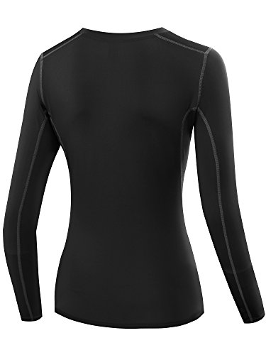 Neleus Women's 3 Pack Dry Fit Athletic Compression Long Sleeve T Shirt,Black,Grey,Blue,X-Large #TOP6