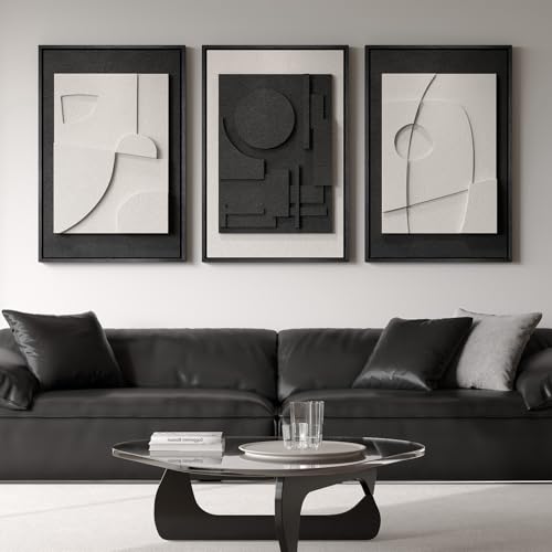 Large 3D Textured Framed Black and White Abstract Wall Art,