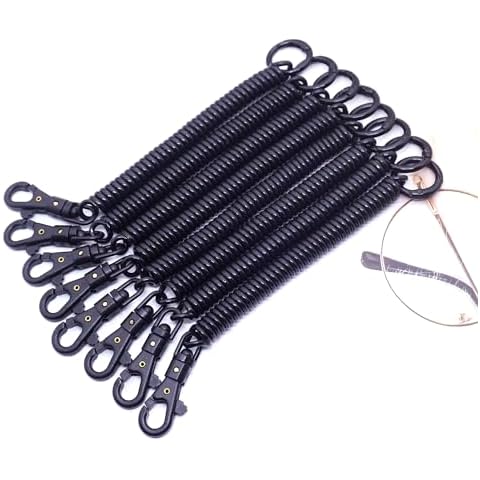 sutoyuen 8Pcs Lanyard Spiral Retractable Spring Coil Keychain Chain Stretch Cord Metal Key Ring with Plastic Lobster Clasp for Keys Wallet ID Cards Locker Tokens Holder (Black) Cover