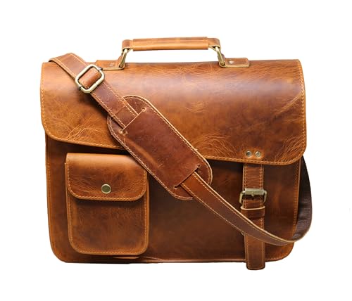 jaald Leather Messenger Bag Laptop Case Briefcase Brown Distressed Shoulder Bag Compatible With Ipad & Tablet2