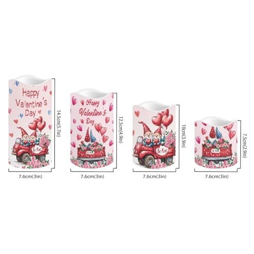 Image of Cute Gnome Rose Plastic Flameless Candles with Remote Control and Timer American Flag LED Flickering Battery Electric Pillar Candles for Home Valentine's Day Decoration
