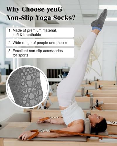 Image of yeuG Pilates Socks for Women Non Slip Grip Socks for Yoga, Barre, Hospital, Barefoot Grippy Yoga Sock Womens Gifts 4 Pairs