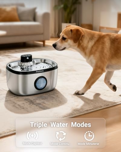 5L Trinkbrunnen für Hunde, Edelstahl Hundebrunnen mit LED Sensor, Katzenbrunnen Kabellos mit 4000mAh, 4-Schicht Filtration (Edelstahl, 5L)