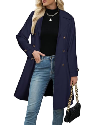 Image of Simplee Womens Trench Coat A Line Dress Coats Fall Winter Rain Jackets Long Ruffle Waterproof with Pockets 2025 (Navy Blue L)