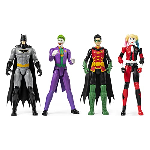 DC Comics, Batman 12-Inch Action Figure Collectible 4 Count - Batman, Robin, and two Super-Villains (styles may vary)
