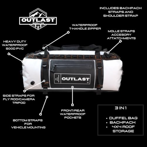 Waterproof Duffel Bag Backpack 65L Scuba Zip Enclosure Dry Bag Fishing, Overland Backpack, Hiking,Camping Adventure Ready2