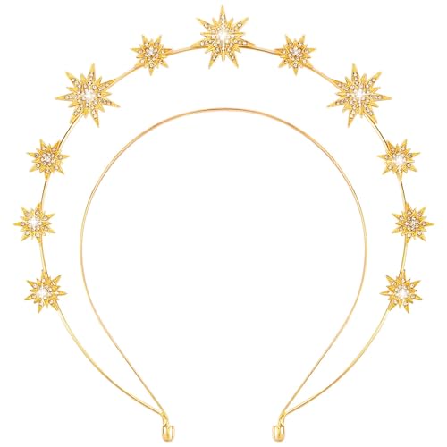 Heiligenschein Stern Haarreif Halo Crown Gold glitzernder goldener Kopfschmuck mit Sternen Haarreif Krone für Festival Hochzeit & Halloween Kostüm Sterne Haarschmuck Stirnband goldener Damen