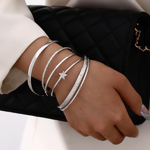 Image of IF ME Gold Bangle Bracelets for Women, Indian Bangles Stackable Set, Multi Layer Textured 18K Gold Plated Chunky Bracelets Boho Jewelrys Set