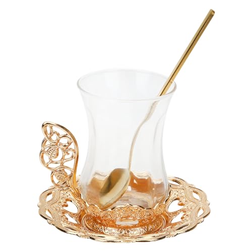 PRETYZOOM Vintage Tea Cup Set Cup Saucer Set with Spoon Elegant Glass Coffee for Coffee Milk Hot Water Juice Home Office Restaurant 3.54 X 2.16 X 2.16 in