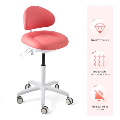 Image of JMU Dental Chair with Back Rest for Medical Clinic Lab, Pink | Adjustable Height Dentist Chair, 350lbs Load Capacity, Microfiber Leather