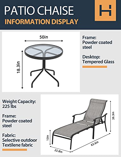 Happatio Patio Chaise Lounge Set 3 Pieces,Patio Lounge Chair With Glass Coffee Table,Pool Lounge Chair With Breathable Textilene Fabric,Patio Chaise Lounge Chair For Patio Backyard Poolside(Gray) #TOP1