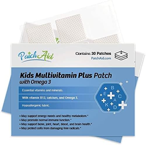 Patch Aid Kids Multivitamin Plus – 30 Daily Topical Patches. 100% Natural & Vegan. Allergy & Filler Free. for Sensitive stomachs & bariatric.