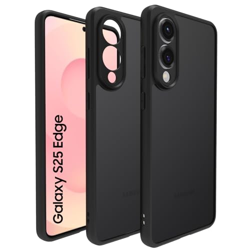 Image of RIGGEAR Shockproof Sleek Hybrid Armor Back Cover Case for Samsung Galaxy S25 Edge (Smoke Black Matte PC with Black TPU Bumper)