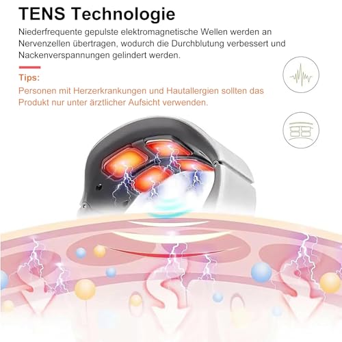 Nackenmassagegerät, Intelligentes Nackenmassagegerät mit Wärme, Tragbares Elektrische Massagegerät Nacken mit 42°C Wärmetherapie, 6 Modi & 9 intensitäten für Zuhause, Büro & Reise