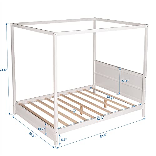 Harper & Bright Designs Canopy Bed Frame Queen Size, Four-Poster Canopy Platform Bed Frame With Headboard, Wooden Queen Bed With Support Legs, Easy Assembly, No Box Spring Needed (White) #TOP1