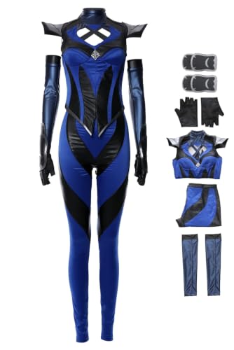 SIDNOR Anime Cosplay Kitana Costume Warrior Kitana Fighting Suit Tops Pants Sleeves Gloves Womens Halloween Outfits Adult (Blue M)