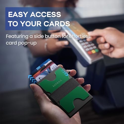 Image of RUNBOX Slim Wallet for Men, RFID Aluminum Pop-Up Card Holder for 12 Cards