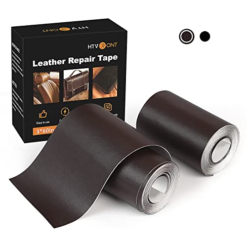HTVRONT Leather Repair Tape - 2 Pack Self Adhesive Leather Tape 3X60 Inch - Soft & Durable Leather Patches for Furniture, Couch, Car Seat (Dark Brown)