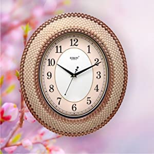 Image of Rikon Quartz Official Designer Big Size 1108 New (45 cm � 39.5 cm) Wall Clock for Home, Living Room, and Office - Made in India. (Rose Gold)