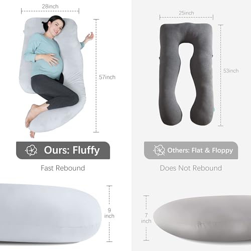 Image of MOON PARK Pregnancy Pillows for Sleeping - U Shaped Full Body Maternity Pillow with Removable Cover - Support for Back, Legs, Belly, Hips - 57 Inch Pregnancy Pillow for Women - Light Grey