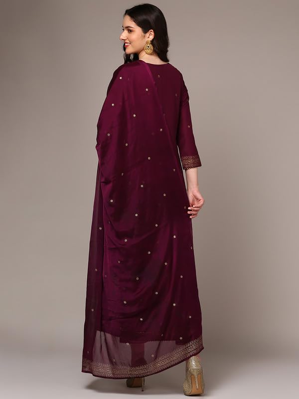 Image of Vaamsi Women's Silk Blend Solid Anarkali Kurta Pant With Dupatta