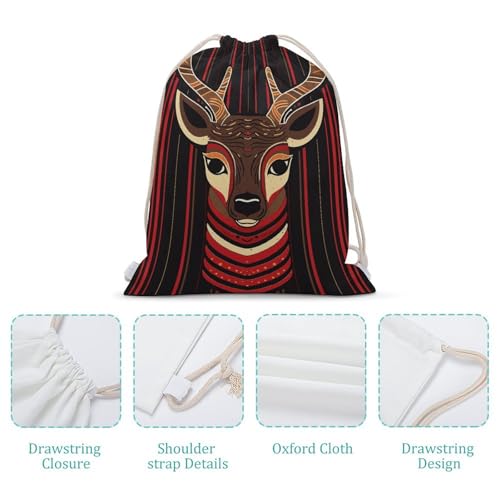 Drawstring Backpack Gym Bag Red And Brown Reindeer Cinch Sackpack Waterproof Beach Bag for Women Men4